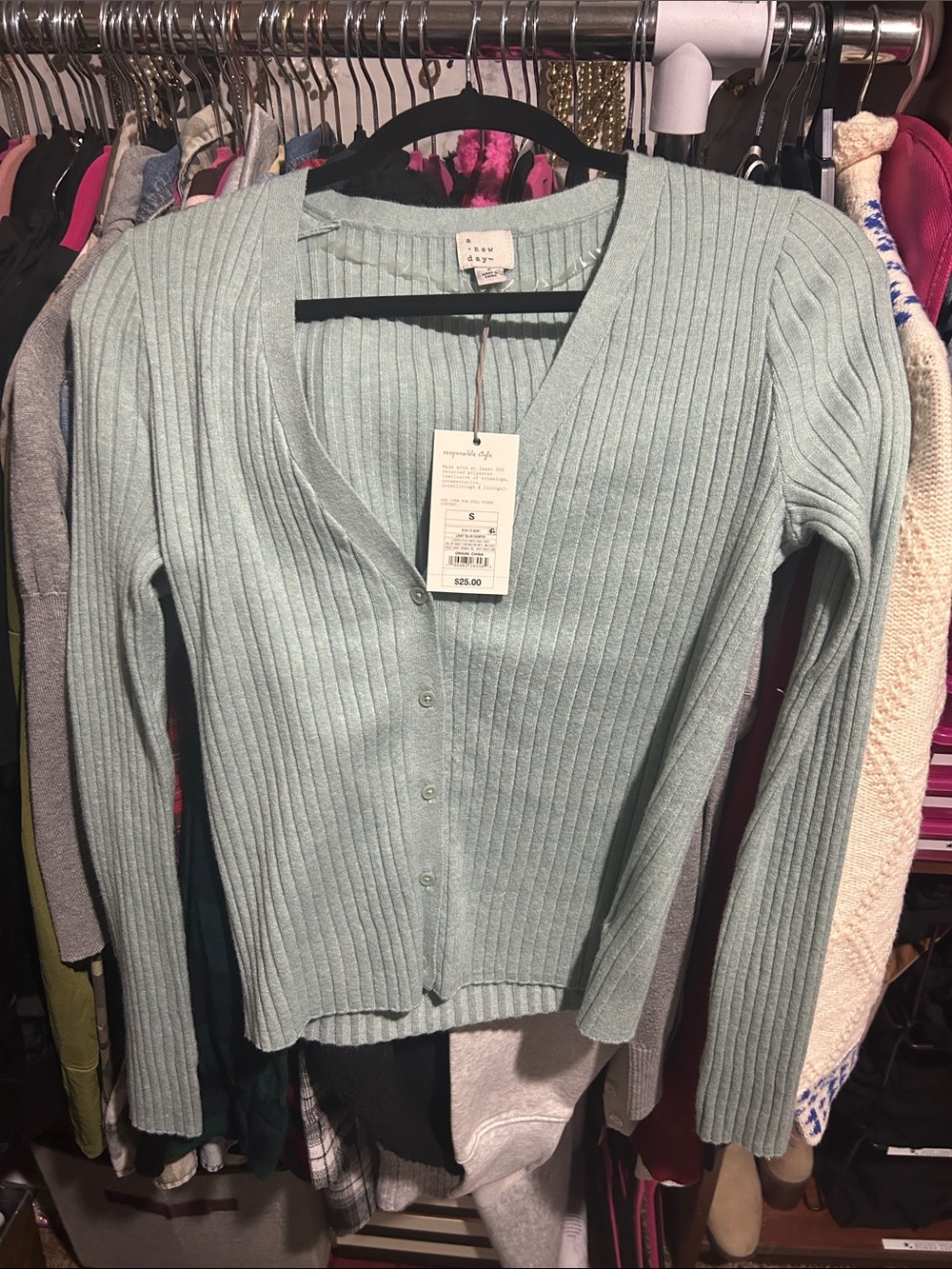 a new day Light Blue Ribbed Cardigan Sweater